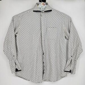 Steven Land Dress Shirt Mens 17.5 36-37 Black‎ Geometric Button Long Sleeve VTG